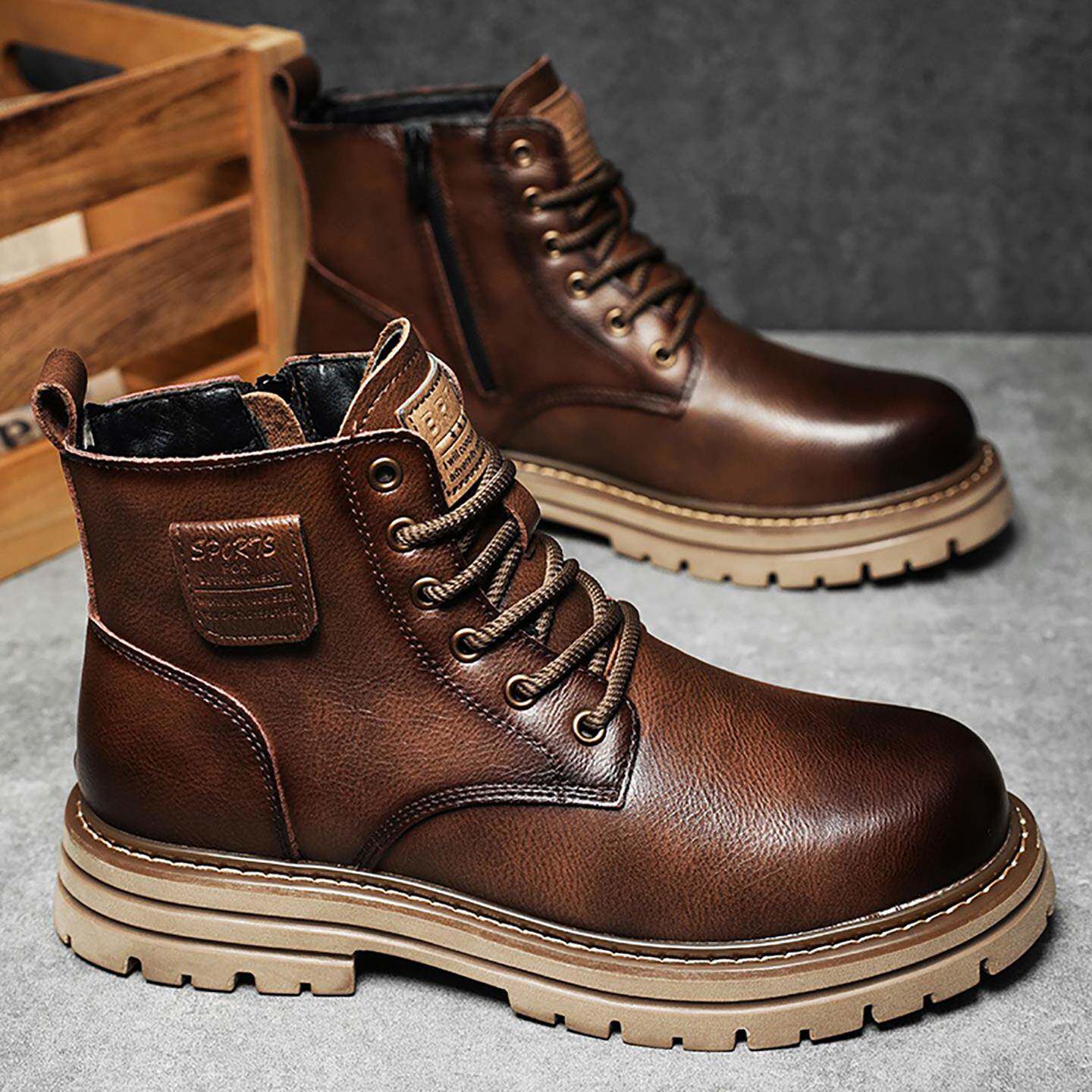 男士马丁靴2025新款真皮复古风高帮休闲皮鞋男款厚底英伦工装鞋子