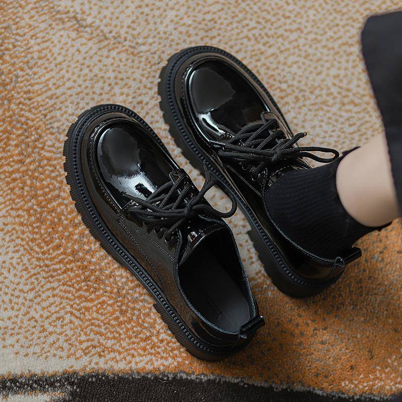 香港英伦风格厚底女式小皮鞋2025春季新款系带圆头休闲乐福鞋真皮