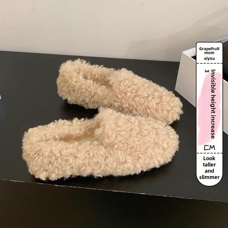 香港加毛绒女鞋2025秋冬新款厚底羊绒外穿连帽平底棉鞋