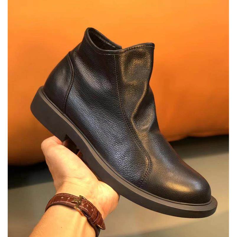 韩国专柜潮牌男鞋真皮英伦风手工切尔西皮靴拉链马丁靴男短靴软皮