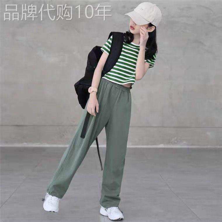 女童夏装儿童套装2026新款条纹T恤短袖韩版洋派中大童薄款两件套