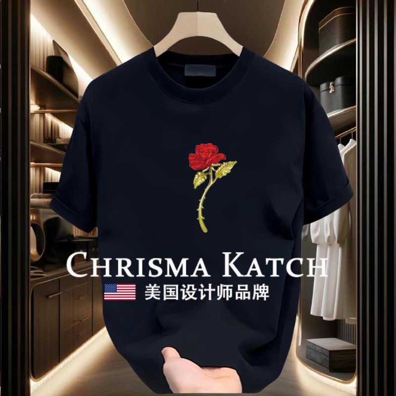 出口美国Chrisma Katch~短袖圆领印花体恤纯棉简约宽松半袖上衣