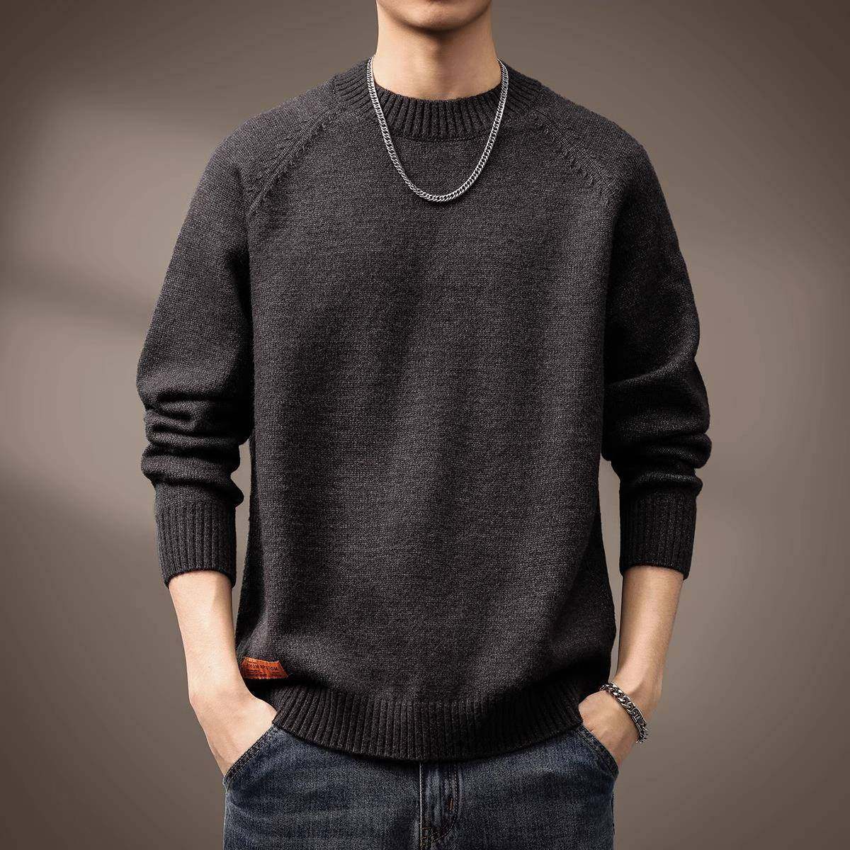 意大利高端加厚羊毛针织衫男士秋冬季新款宽松大码圆领毛衣春秋款