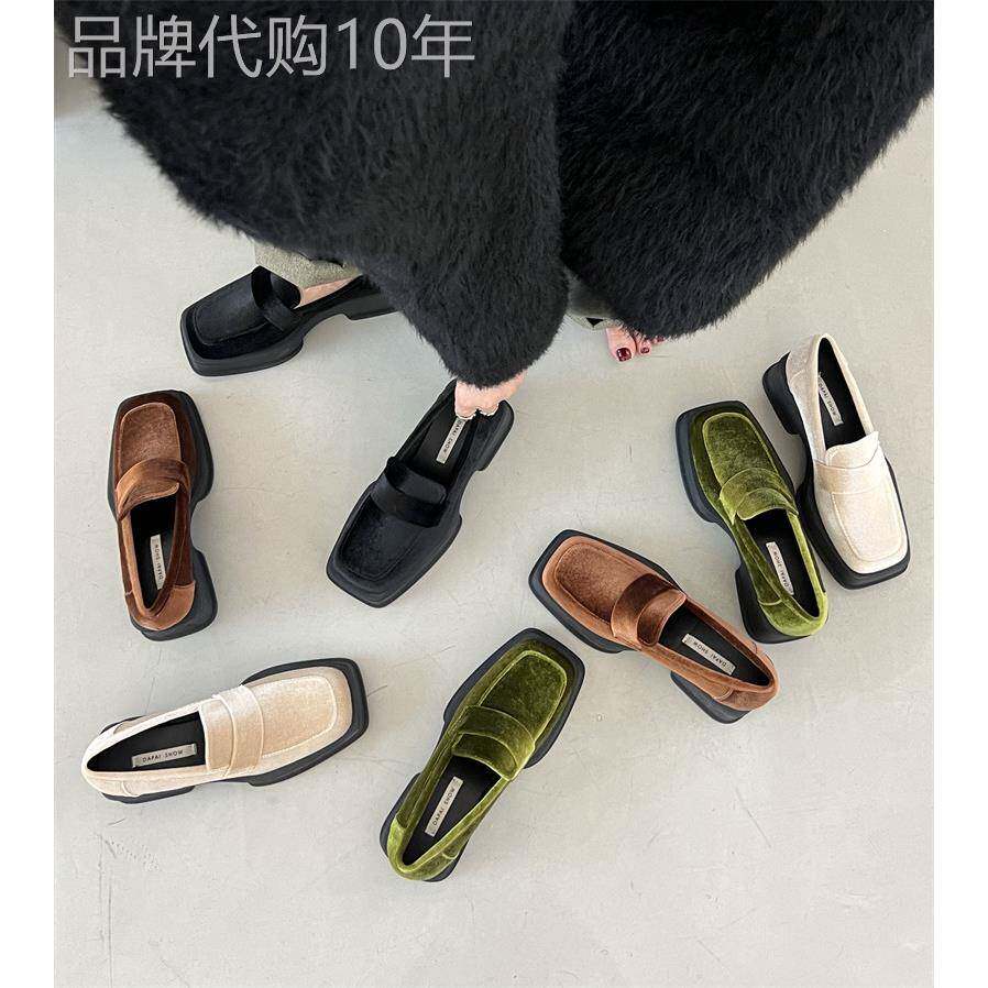 厚底金丝绒乐福鞋英伦风女小皮鞋2025冬季新款时尚高级感职业鞋子