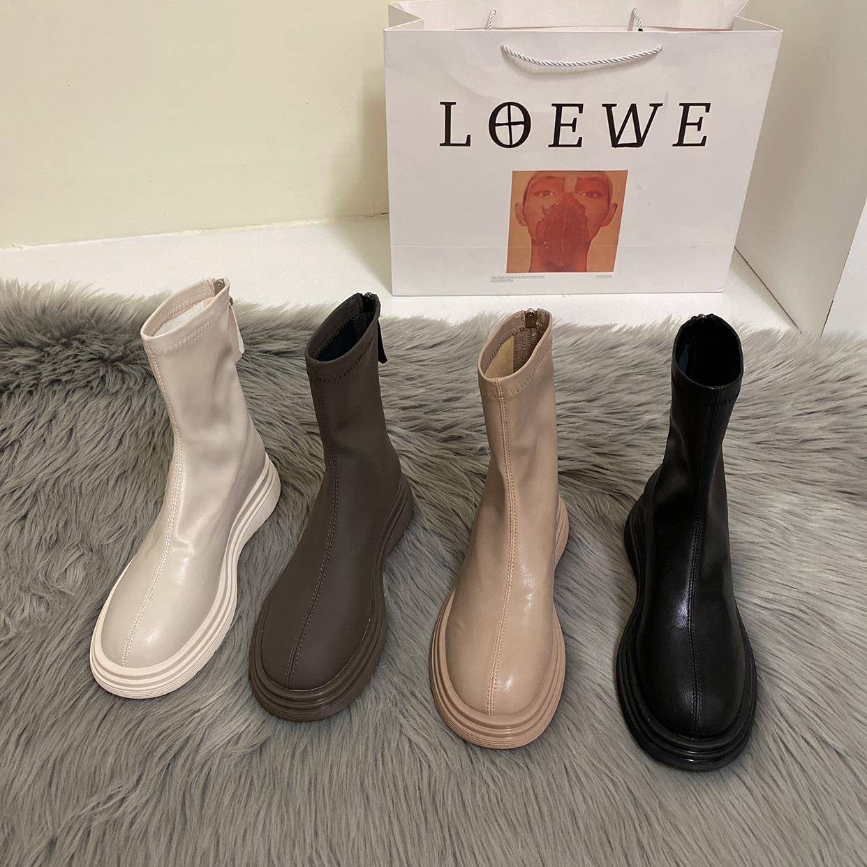 香港真皮白色瘦瘦马丁靴女2025秋冬新款百搭网红厚底单靴加绒短靴