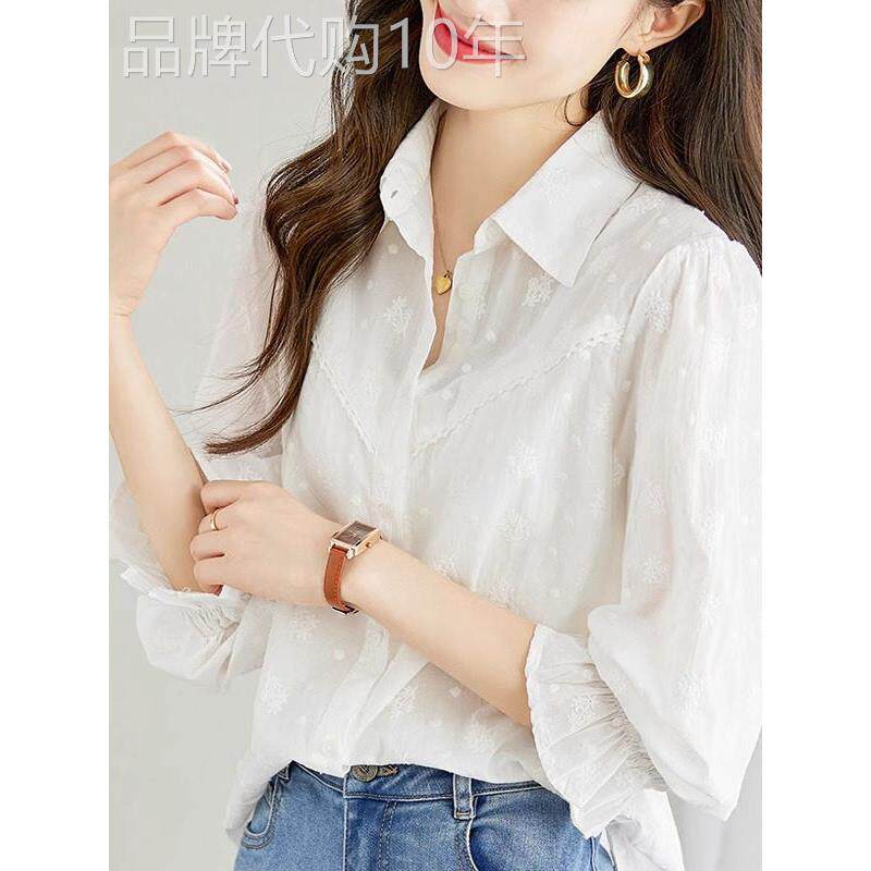 2025春秋设计感新款白色衬衫女长袖花小众漂亮上衣宽松休闲衬衣