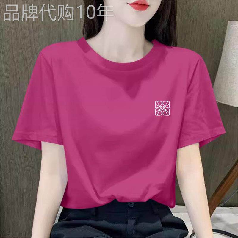 玫红色短袖t恤女装2025夏季新款正肩纯棉宽松遮肚子内搭体恤上衣