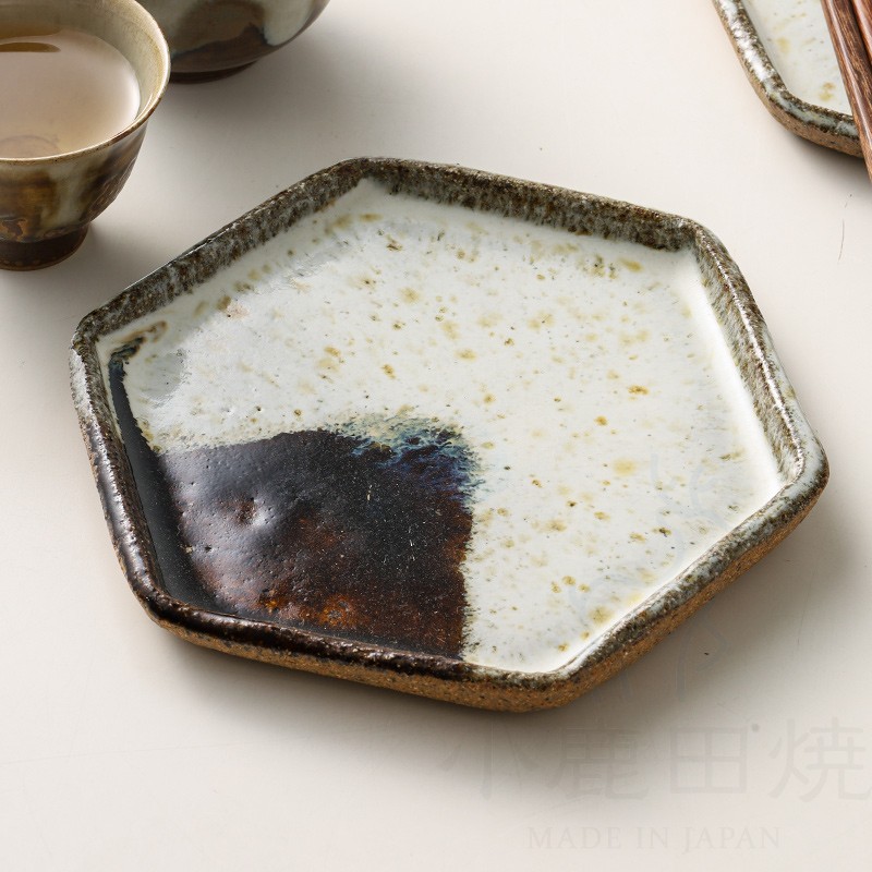 唐津烧日本原装进口六角盘子