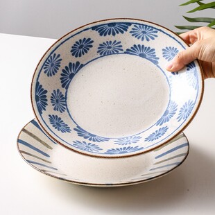 日本进口南国陶瓷复古日式家用餐具釉下彩意面盘大号圆盘菜盘盘子