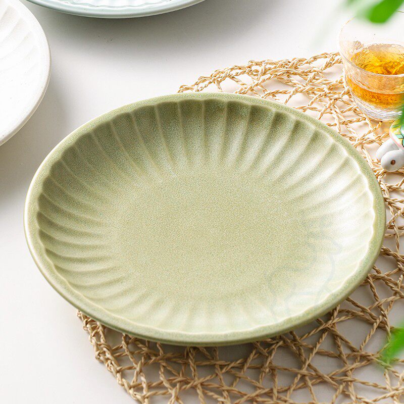 小鹿田烧日本进口陶瓷菊型糖果色平盘日式家用复古盘子餐具简约