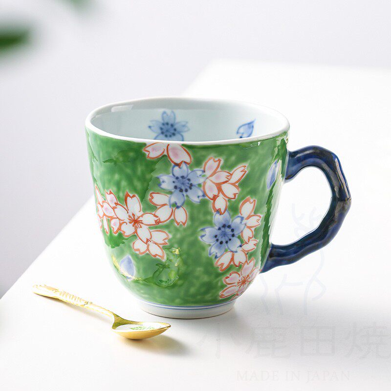 小鹿田烧日本进口女生樱花水杯办公室情侣马克杯家用大容量陶瓷杯
