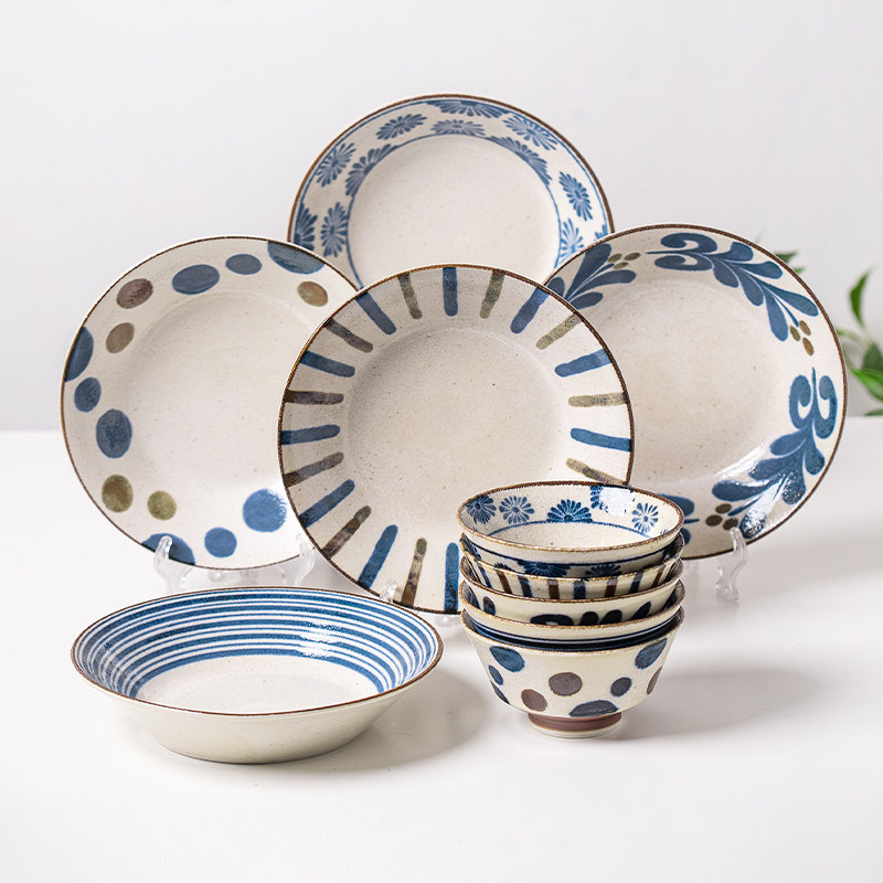小鹿田烧日本进口陶瓷复古南国系列碗盘碟套装家用米饭碗日式餐具