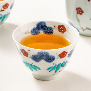 日本进口陶瓷手绘松竹梅日式茶杯单杯家用陶瓷茶具杯子主人杯水杯