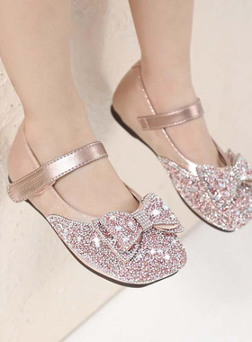 真皮女童水晶公主鞋2026春秋季新款儿童鞋女孩小皮鞋宝宝艾莎单鞋