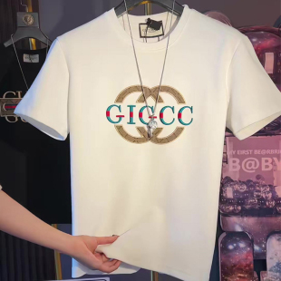 半袖 潮牌纯棉字母印花上衣休闲修身 男士 潮流时尚 2024夏季 短袖 新款