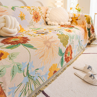 复古沙发巾四季通用坐垫子防滑一片式棉麻沙发套罩盖布三坐一贵妃