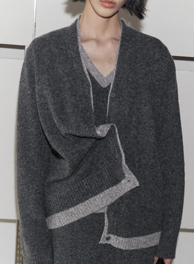 UNITY MODE miu系撞色羊毛毛衣女秋冬学院风灰色针织开衫外套