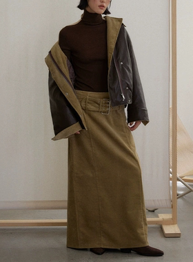 UNITY  MODE  加绒100%棉灯芯绒半裙女冬季复古直筒长裙251337