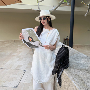 高级感百搭显瘦上衣女 新款 爱姐ELSISSI纽结天丝亚麻薄款 t恤春季