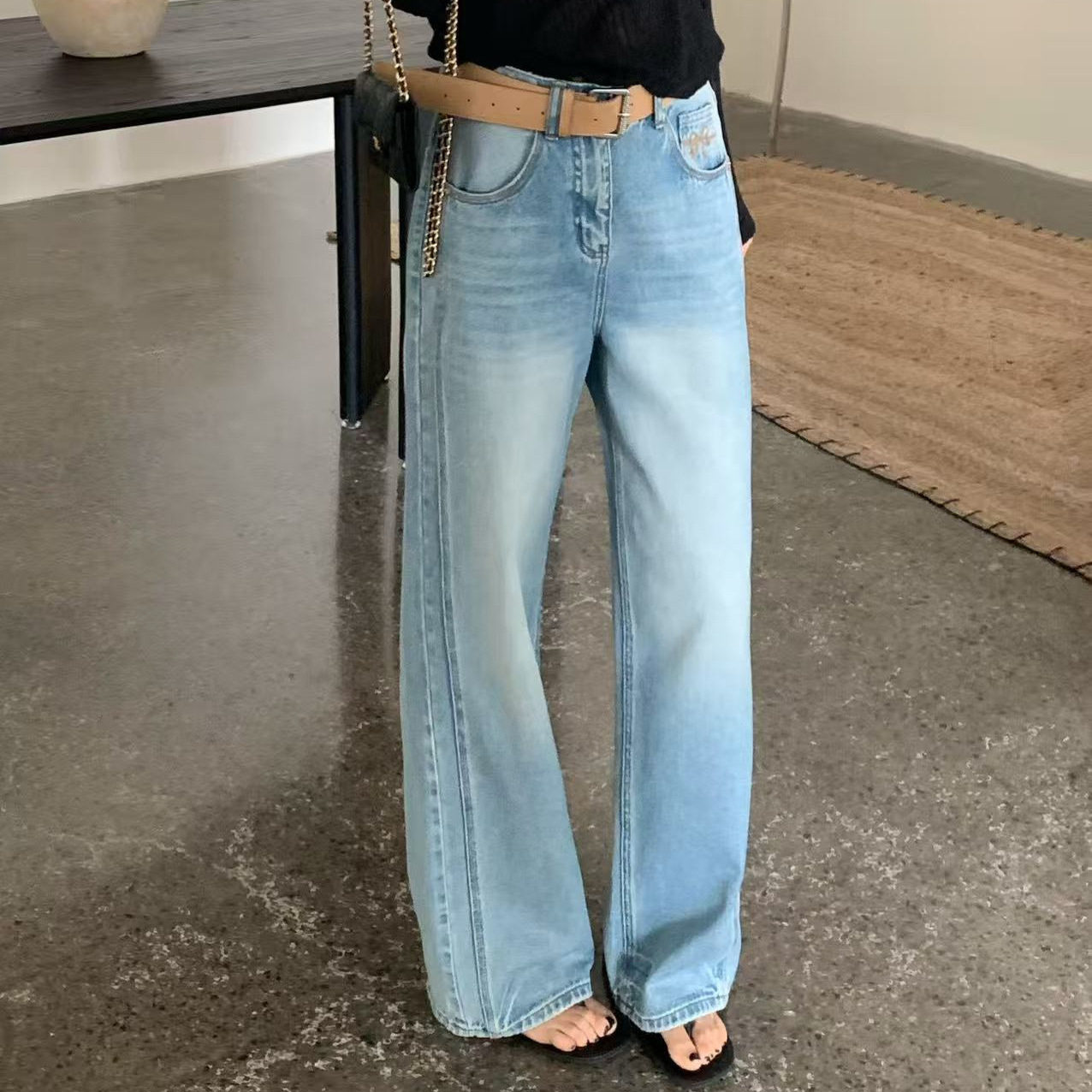 MAR   春TOP广州十三行后袋蝴蝶结刺绣阔腿裤牛仔裤配腰带61678,女装/女士精品,牛仔裤,淘宝优惠券,粉丝福利购,淘宝优惠卷