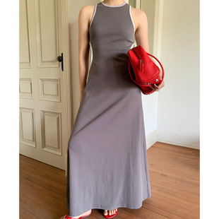 MODE UNITY 撞色极简风针织连衣裙长裙女240135 上新 夏季