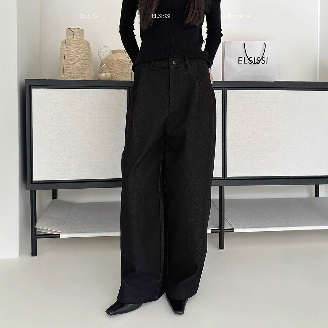 ELSISSI十三行显瘦宽松阔腿裤女2025秋冬高级感磨毛裤子女款厚款