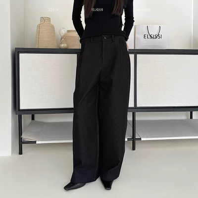 ELSISSI十三行显瘦宽松阔腿裤女2025秋冬高级感磨毛裤子女款厚款