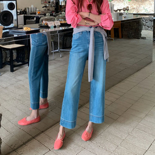 MAR  春TOP欧制十三行韩版小马刺绣四面弹9分直筒裤牛仔裤9130