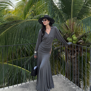 修身 爱姐家ELSISSI松弛感收腰长袖 新款 女春季 显瘦褶皱上衣 针织衫