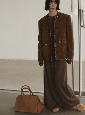 UNITY MODE 贵气小香风外套女冬季咖色设计感加厚夹棉上衣棉服