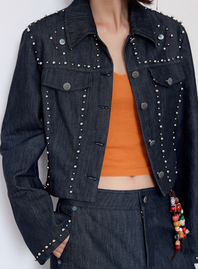 UNITY MODE春季上新  巴洛克钉珠斜纹牛仔外套女260150