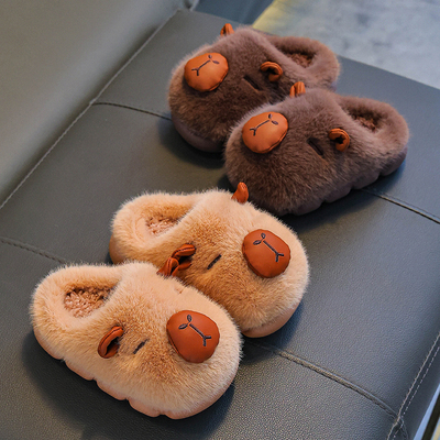 卡皮巴拉儿童棉拖鞋踩屎感男童冬季卡通可爱防滑室内居家软底拖鞋