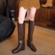 跟高5CM 百搭女 骑士靴秋冬新款 大筒围粗腿显瘦牛皮款 直筒靴法式