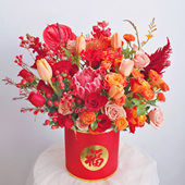 情人节福桶送长辈领导银柳北京天津广州同城百合抱抱桶鲜花