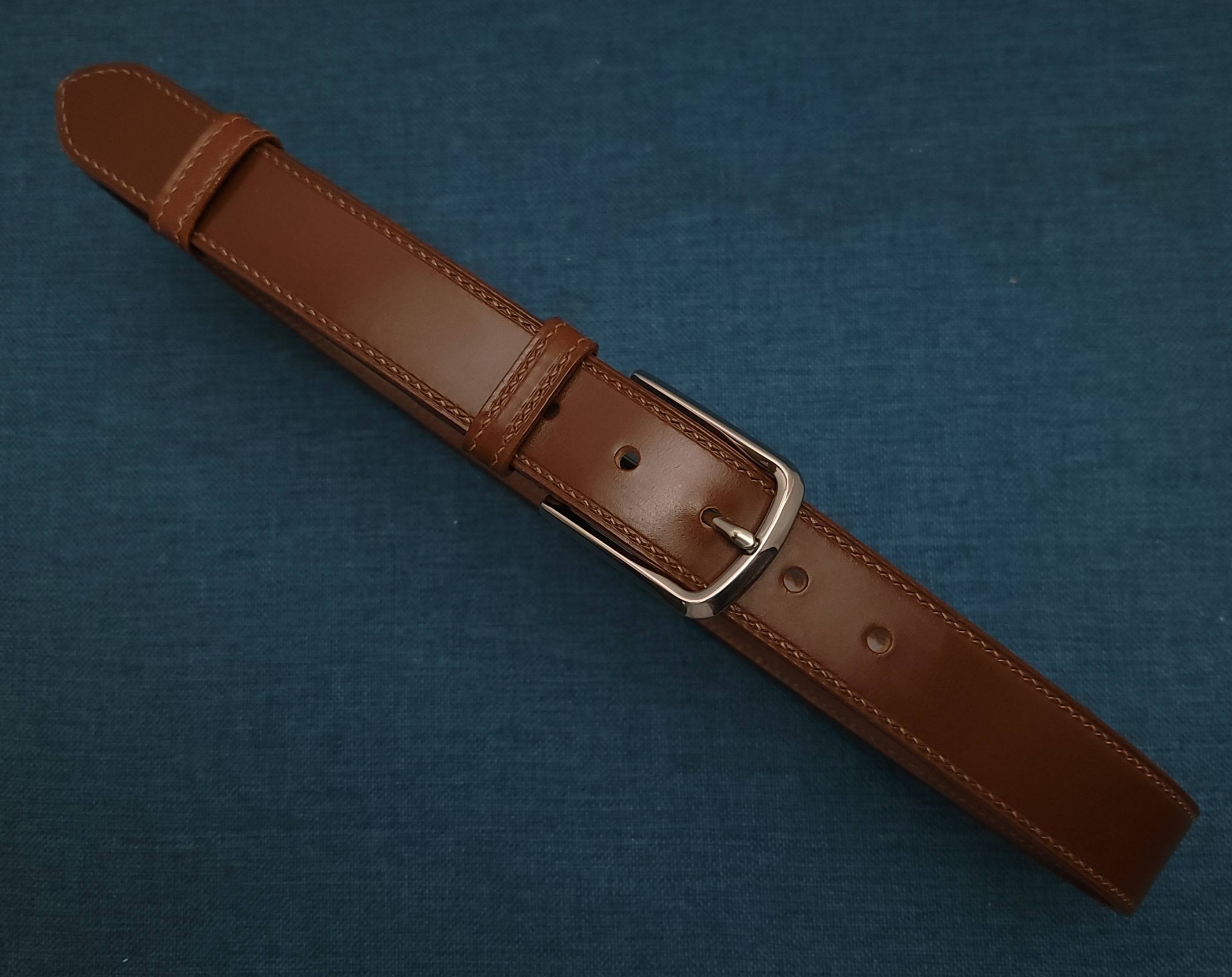 马缰革JE腰带皮带3.5宽头层牛皮手工缝线定做不锈钢扣手工制作