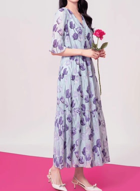 现货 音影儿2025夏季新款珂家同款度假风显瘦碎花连衣裙KF10680J1