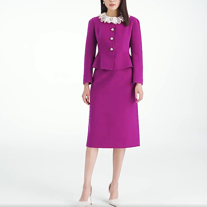 收腰荷叶边千金风羊毛外套半身裙