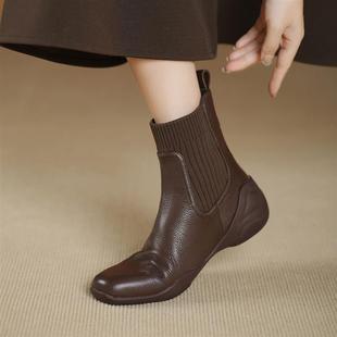全羊皮超软女鞋羊皮短靴女秋冬小裸靴真皮靴子马丁靴弹力袜靴瘦瘦