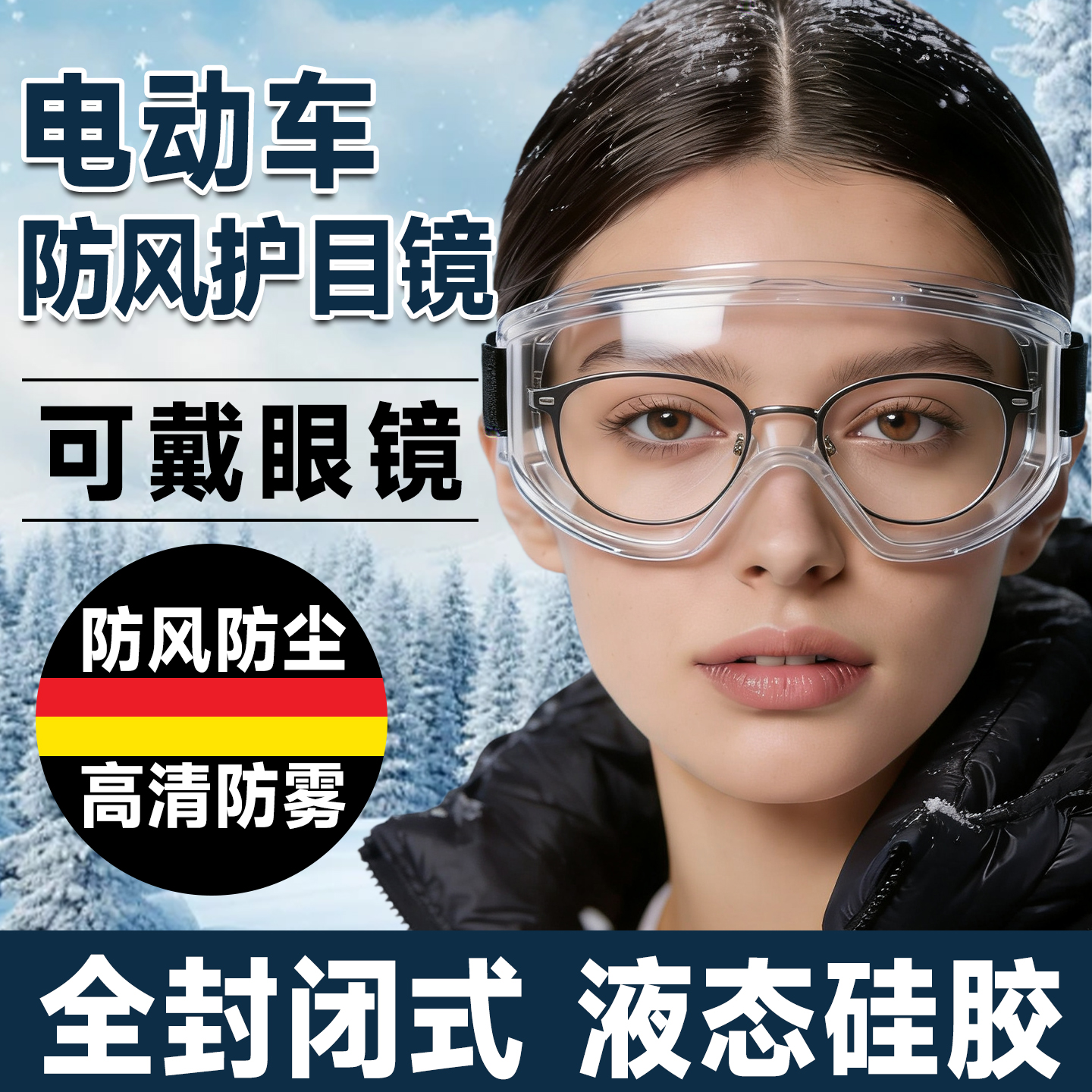 电动车防风护目镜透明全封闭