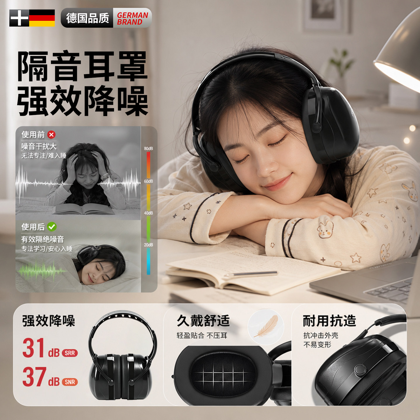 隔音耳罩降噪耳机头戴式耳塞工业防噪睡觉强效防噪音神器专用睡眠