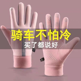 手套女秋冬季 骑行电动车户外跑步手套防水 保暖五指可触屏运动男士