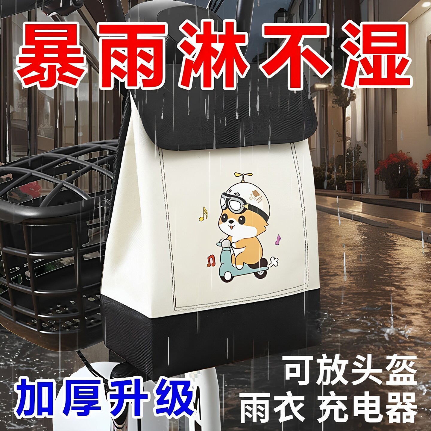 电动车卡通防水挂物包收纳袋大容量防水可放头盔雨衣前置储物兜