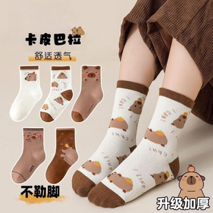 儿童袜子卡皮巴拉女童秋冬中筒纯棉大童卡通男童春秋款可爱棉袜子