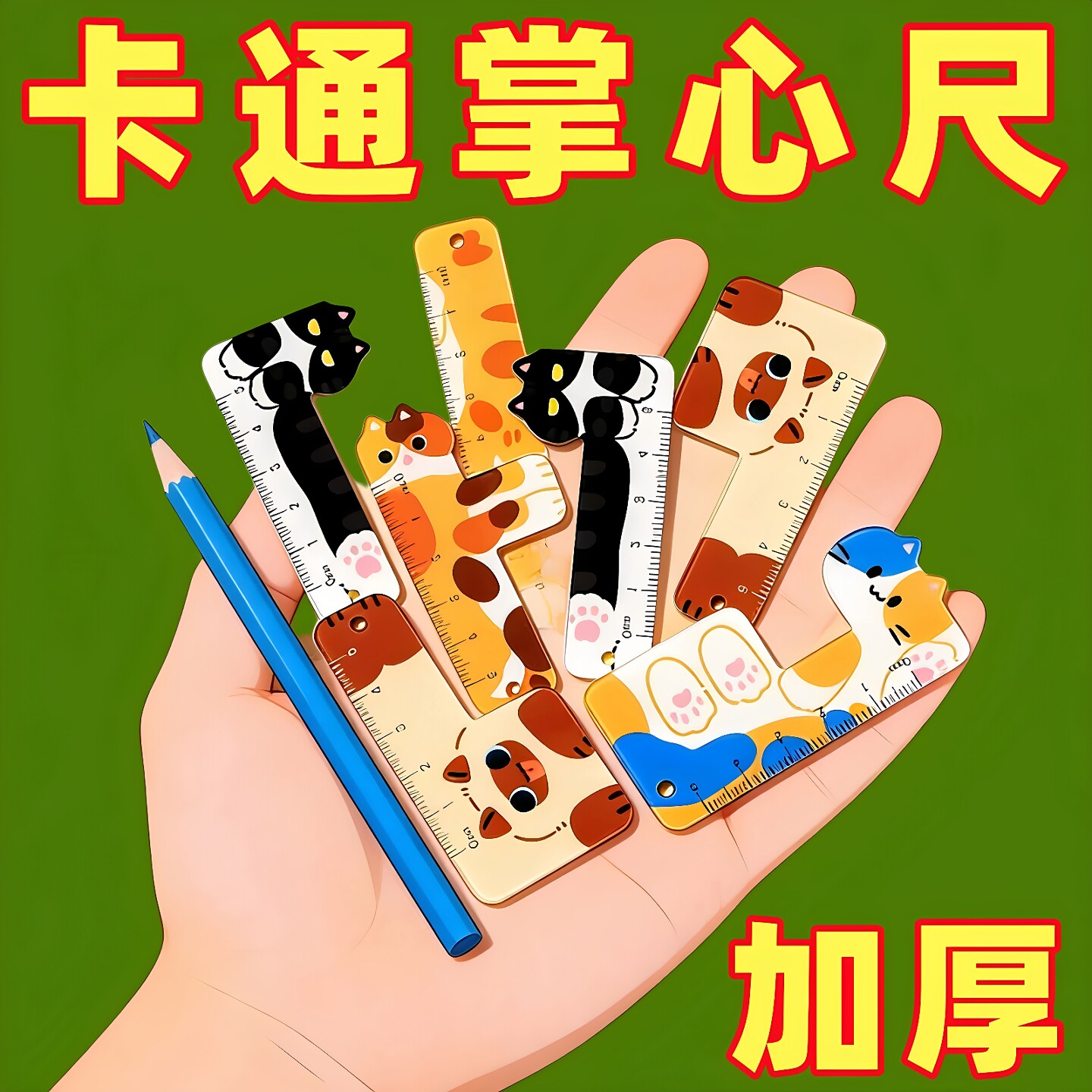 迷你猫咪掌心尺多功能画图直尺