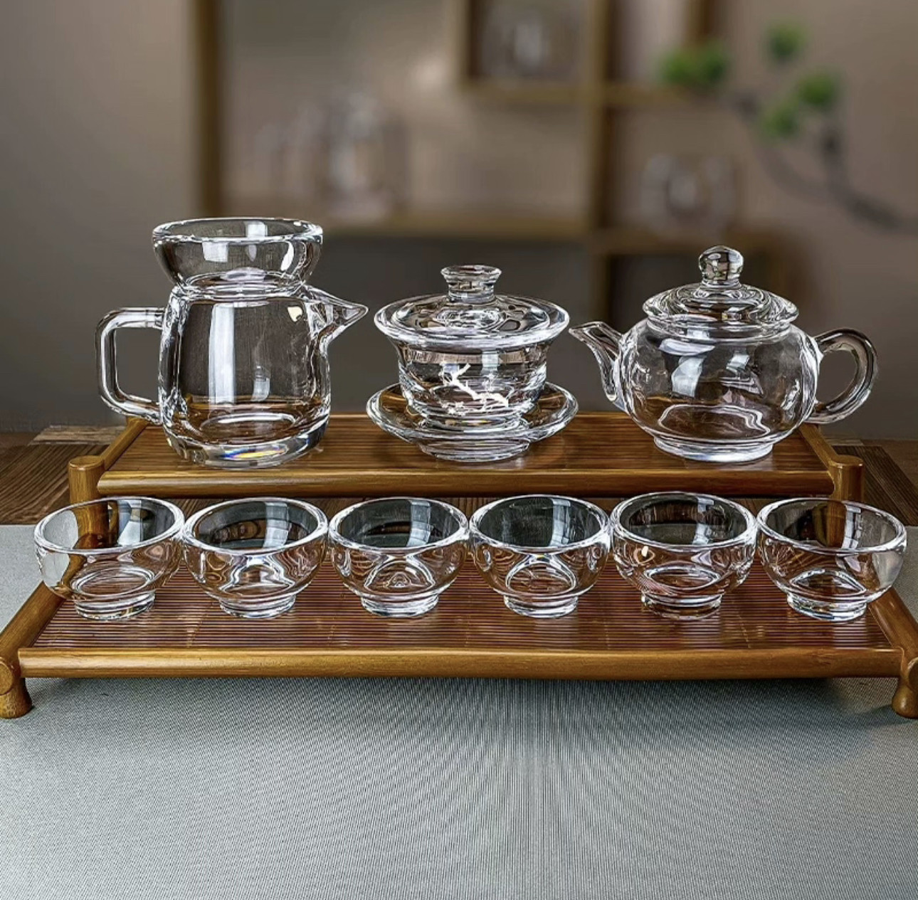 正品原矿水晶茶杯子耐热家用泡茶水壶高端功夫茶具整套装送礼