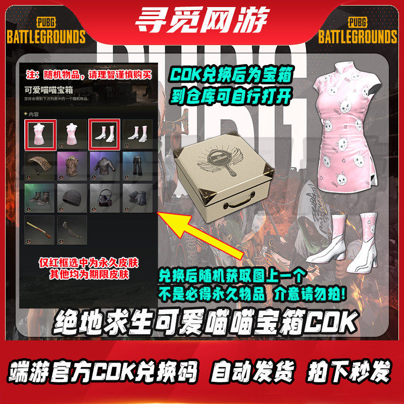 PUBG绝地求生可爱喵喵宝箱吃鸡可爱喵喵旗袍鞋子激活码CDK兑换码