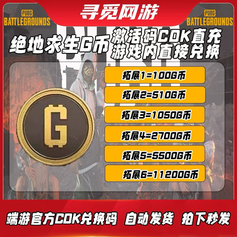 PUBGG币绝地求生官方G币金币游戏币充值点券Steam吃鸡兑换码CDK