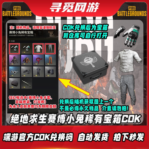 PUBG绝地求生赛博小兔稀有宝箱赛博小兔手套灯笼裤皮肤兑换码CDK