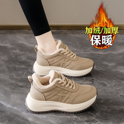 厚底爆款加绒保暖休闲运动鞋女2025秋冬季新款百搭显脚小老爹鞋子