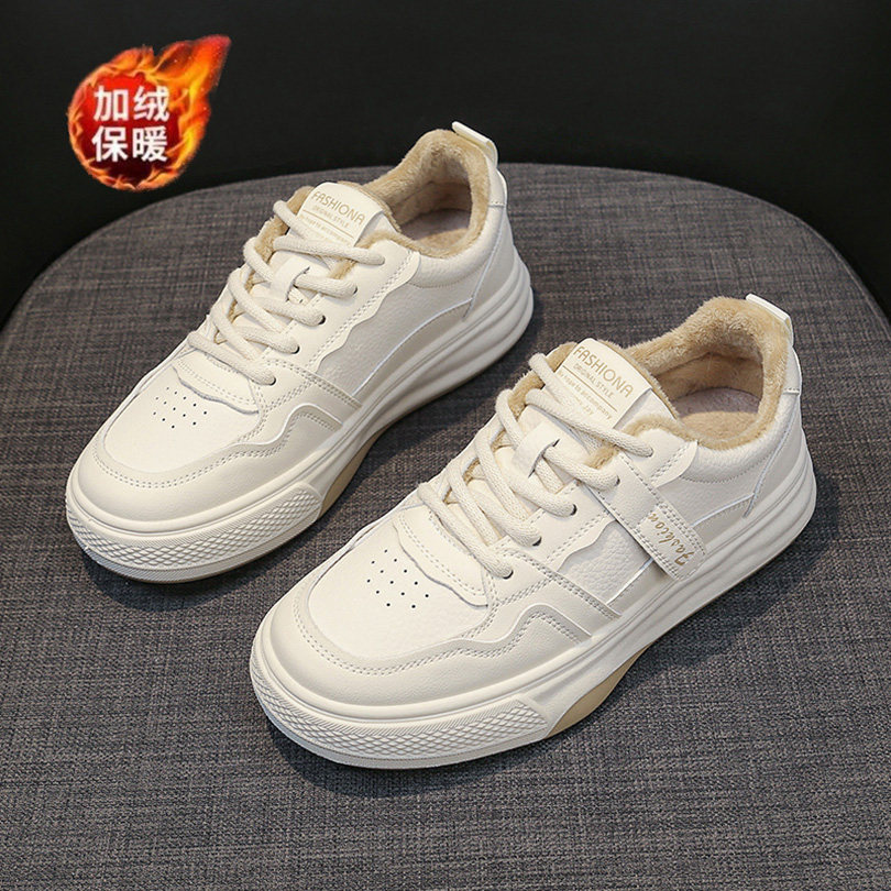 真皮爆款厚底小白鞋女2025年秋冬季新款加绒休闲百搭系带运动板鞋